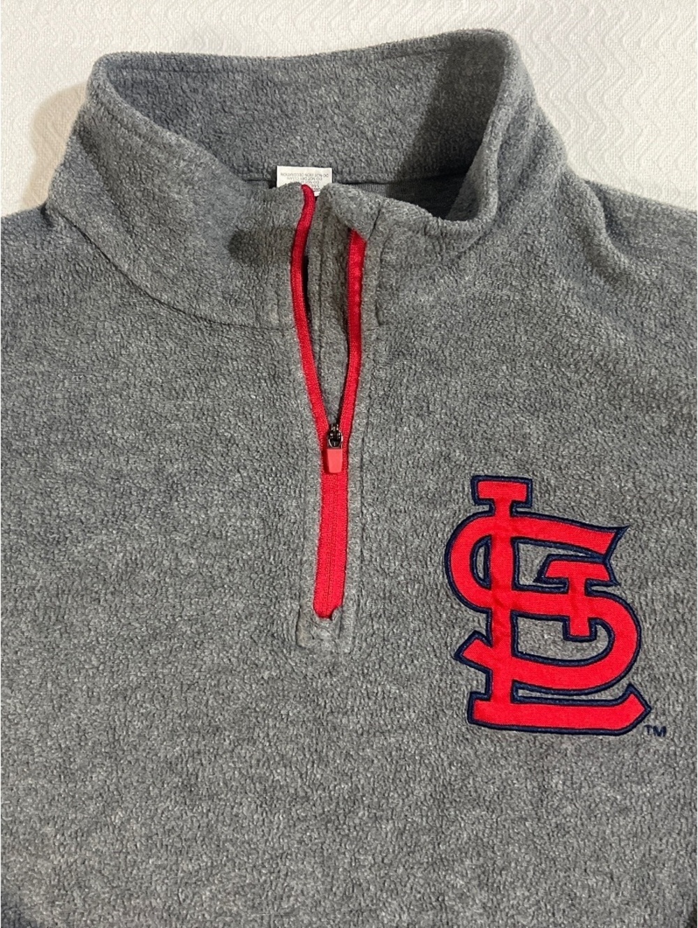 St. Louis Cardinals Men's XL Gray Fleece Quarter-Zip Pullover Jacket